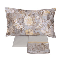 Completo lenzuola fazzini protea matrimoniale. Fantasia floreale su fondo grigio betulla