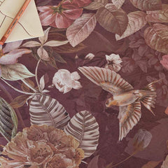 Completo lenzuola fazzini protea matrimoniale. Fantasia floreale su fondo bordeaux burgundy