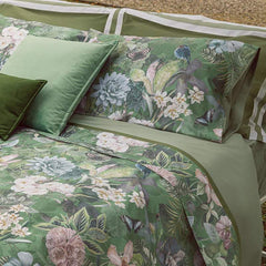 Completo lenzuola fazzini protea matrimoniale. Fantasia floreale su fondo verde