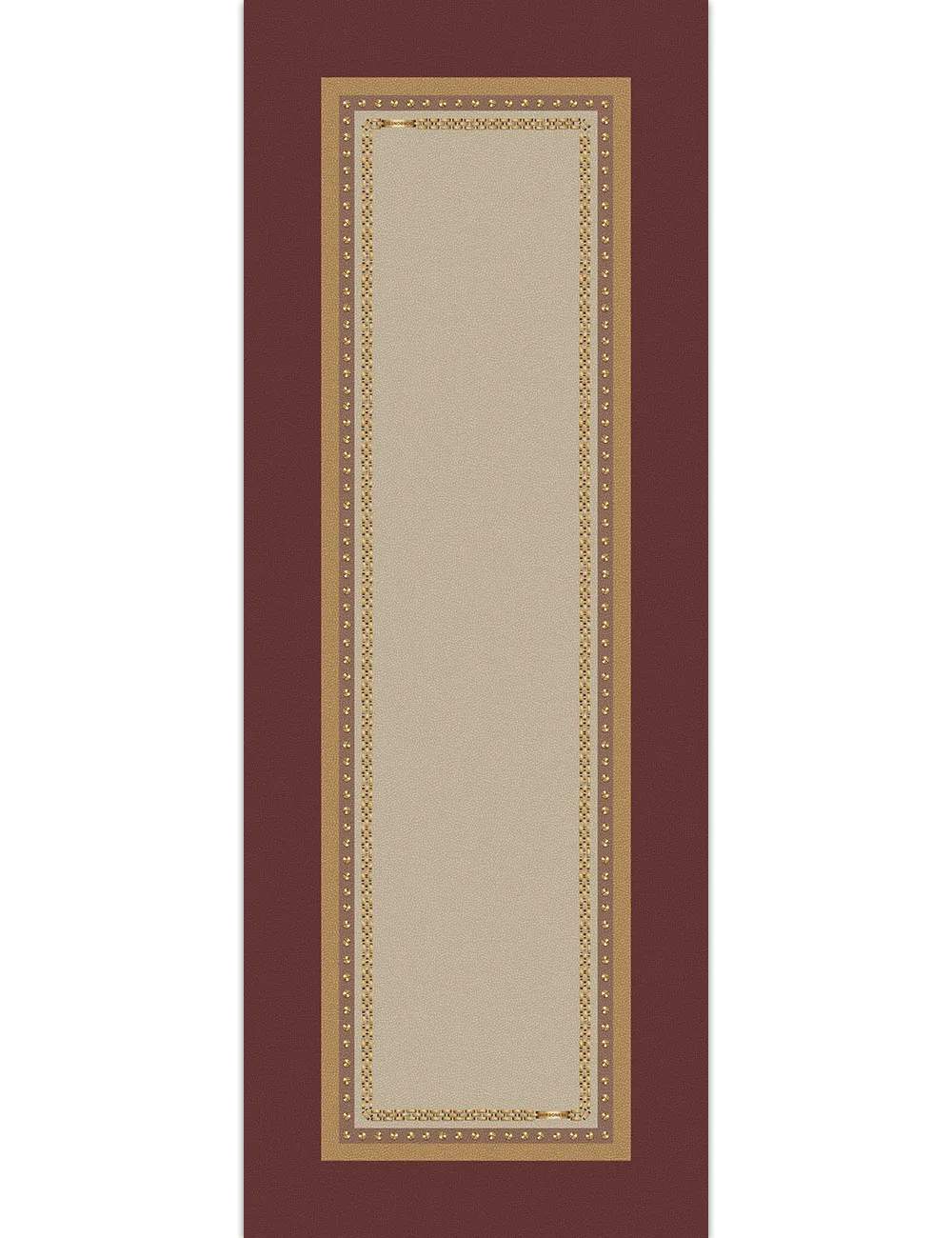 Runner Borbonese Posh in puro cotone. Variante di colore bordeaux. Corsia dalla fantasia moderna in cui la tipica stampa Borbonese a occhio di pernice è incorniciata da una catenina dorata recante il logo Borbonese. La parte esterna riprende la stessa fantasia nella colorazione bordeaux.