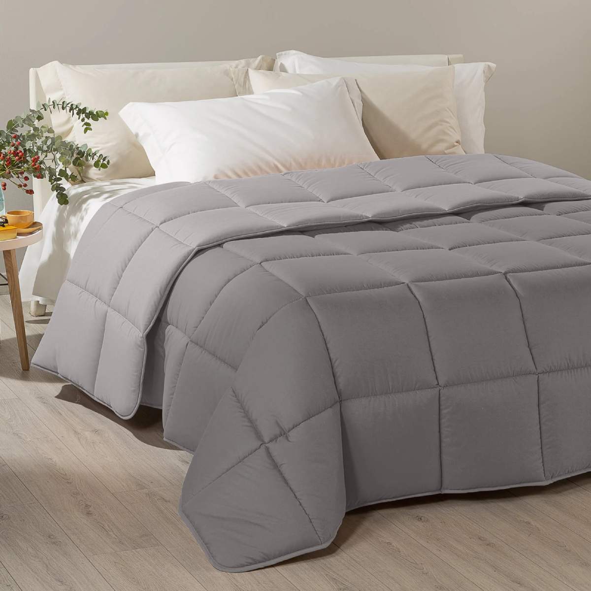 Trapunta invernale Caleffi Tinta Unita Double in microfibra. Piumone double face colore grigio