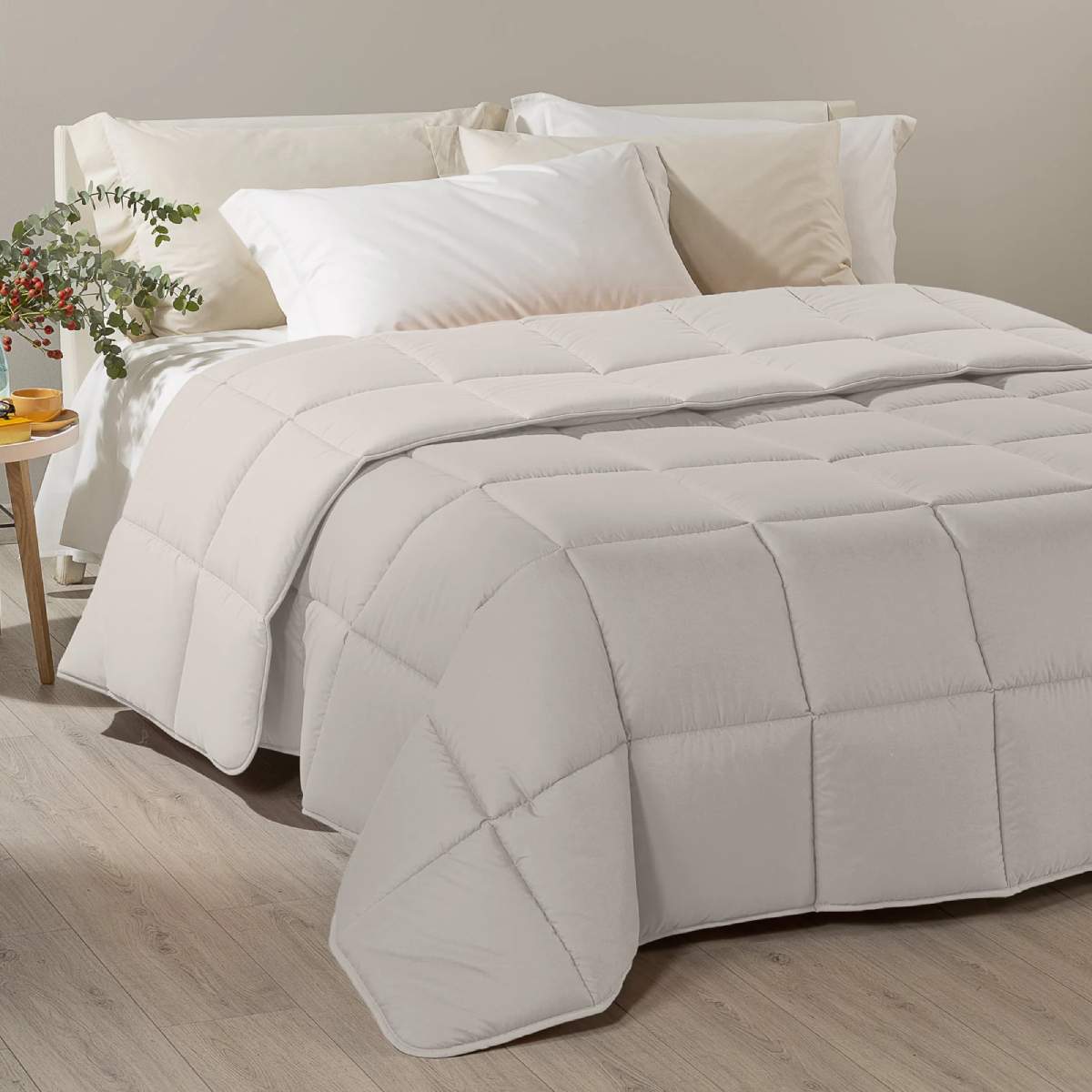 Trapunta invernale Caleffi Tinta Unita Double in microfibra. Piumone double face colore sabbia beige