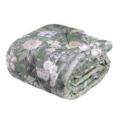 Trapunta Invernale matrimoniale Fazzini Protea. Fantasia a fiori su fondo verde. Piumone in raso di cotone