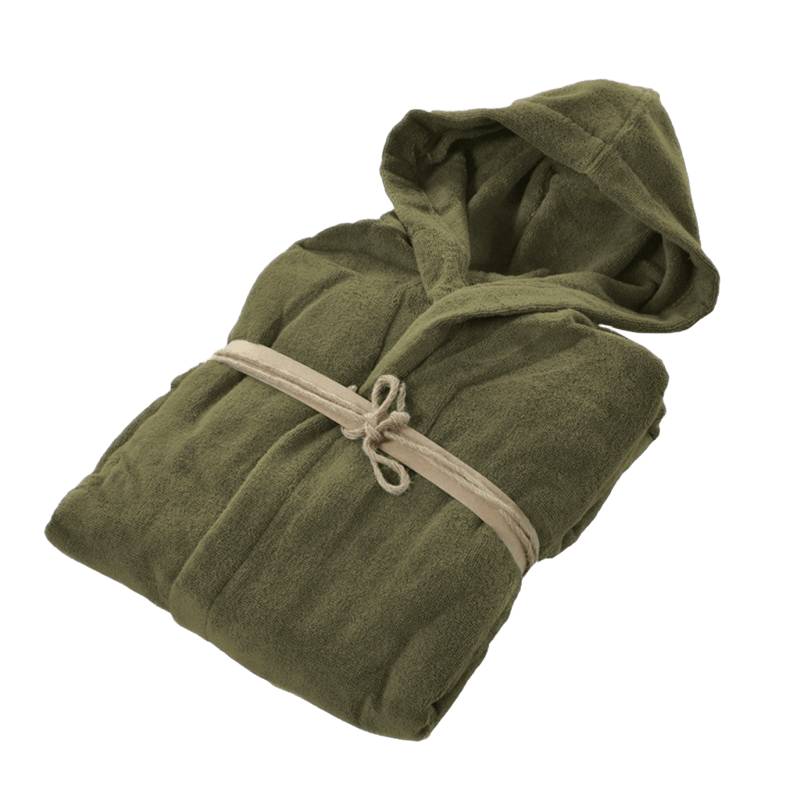 Accappatoio Coccola Fazzini in Spugna di cotone, con cappuccio. Colore cactus verde scuro.