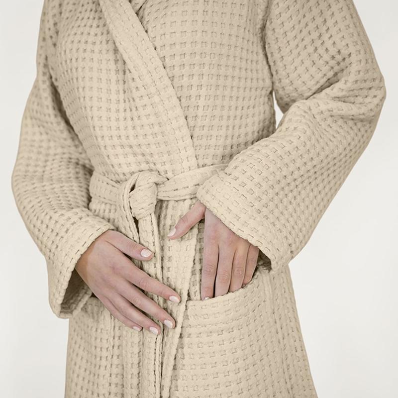 accappatoio con cappuccio fazzini nettare in cotone nido d'ape corda beige