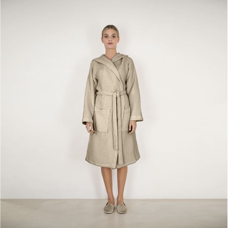 accappatoio con cappuccio fazzini nettare in cotone nido d'ape corda beige