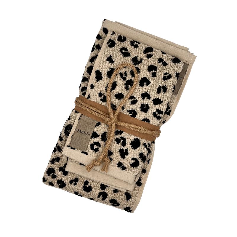 asciugamano con ospite fazzini tabby fantasia maculata offwhite nero beige spugna di cotone
