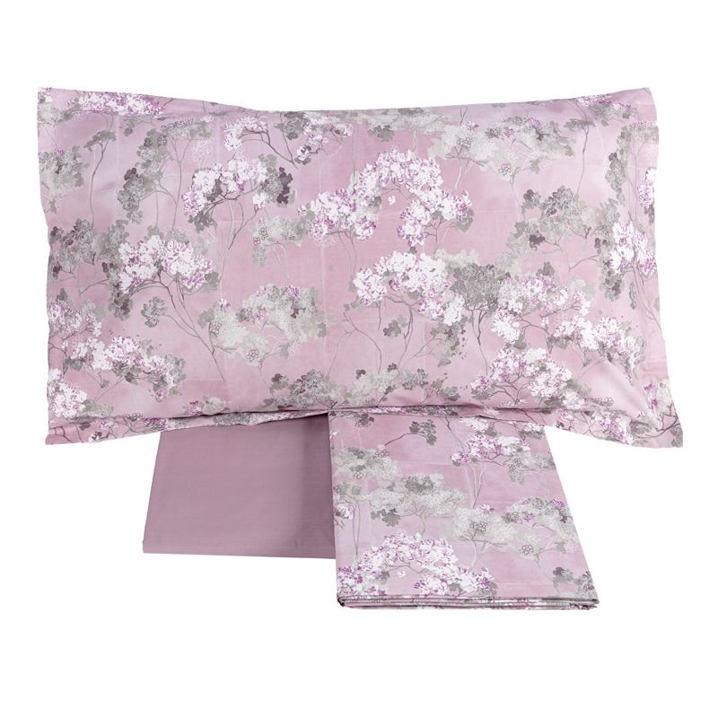 Completo lenzuola matrimoniale Fazzini Boboli in flanella di puro cotone. Fantasia floreale colore rosa.