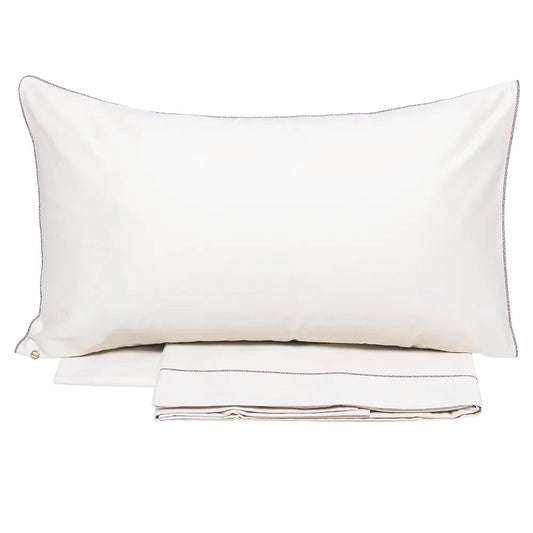 completo lenzuola borbonese lounge tinta unita avorio con bordino fantasia occhio di pernice a contrasto