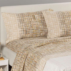 lenzuola caleffi atlas in flanella di cotone fantasia a righe ambra beige matrimoniale