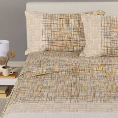 lenzuola caleffi atlas in flanella di cotone fantasia geometrica a righe ambra beige