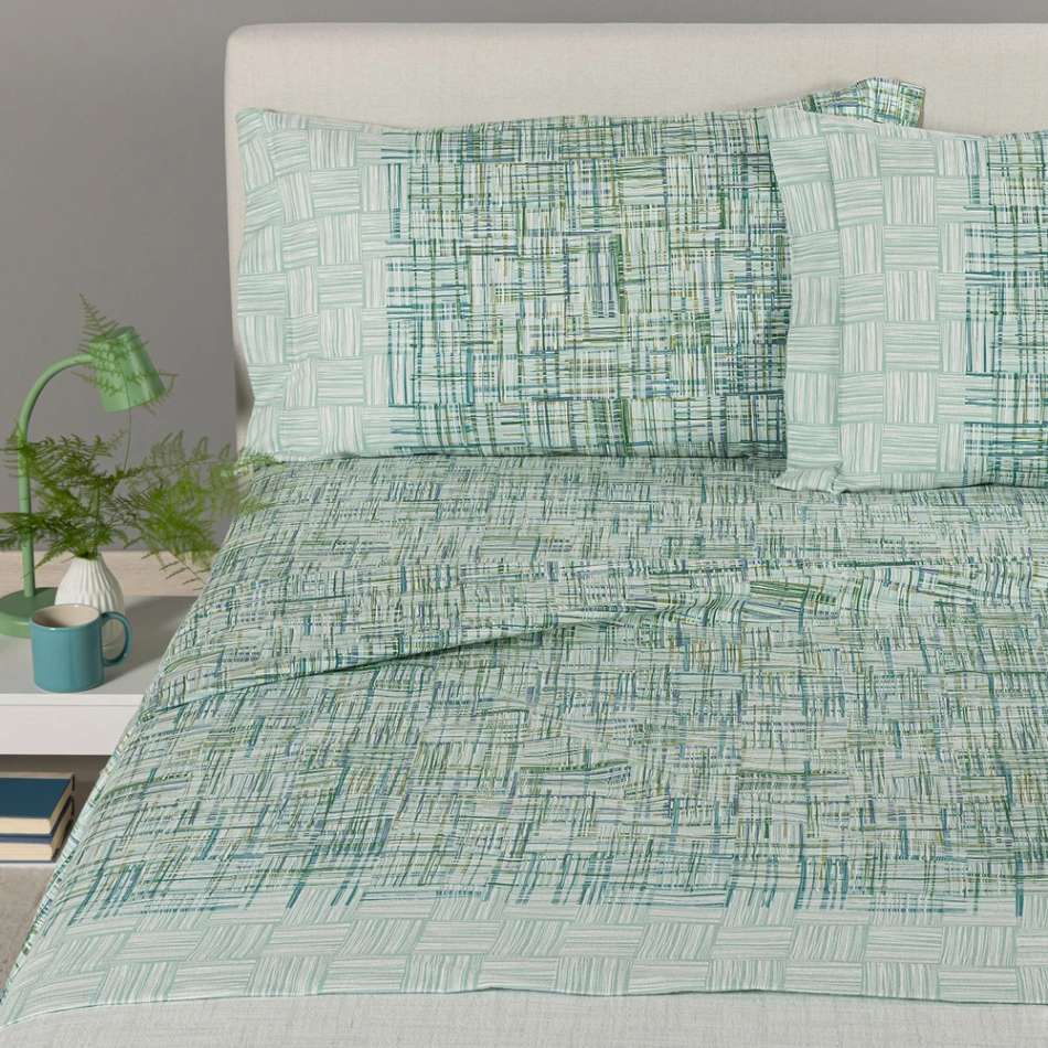 lenzuola caleffi atlas in flanella di cotone fantasia a righe anice verde azzurro