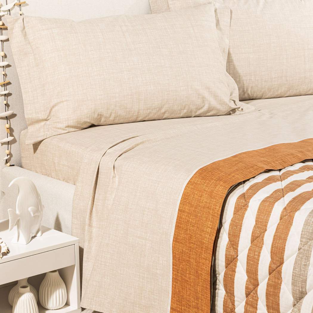 Completo lenzuola caleffi river. Microfantasia a righe moka beige, quasi tinta unita