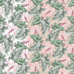 Lenzuolo copriletto Gabel Saint Tropez. Fantasia foglie tropicali verdi su fondo rosa phard