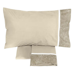 Completo lenzuola galuchat Fazzini matrimoniale in percalle di puro cotone. Il lenzuolo galuchat unisce fantasia e tinta unita. colore torrone tortora beige
