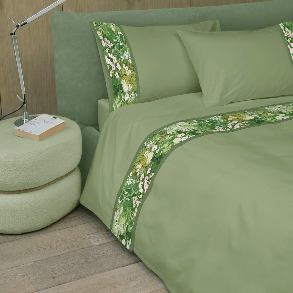 lenzuola in flanella fazzini nara matrimoniale fantasia floreale verde