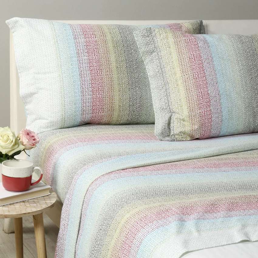 Completo lenzuola matrimoniale Caleffi Bolero, in flanella di puro cotone. Fantasia multicolore. Per letto singolo