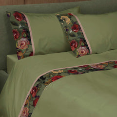 completo lenzuola in flanella di cotone fazzini nettare verde fantasia floreale