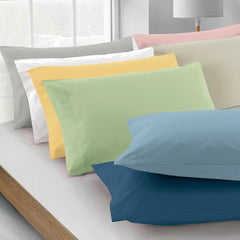 completo lenzuola matrimoniale tinta unita in cotone di Gabel. vari colori: ocra, azzurro, tortora, grigio, verde, rosa.