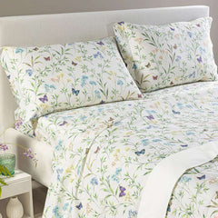 completo lenzuola matrimoniale Caleffi Armonie fantasia fiori e farfalle fondo avorio
