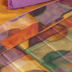 Completo Lenzuola matrimoniale Fazzini Paracas, fantasia geometrica zucca-malva. Percalle di cotone.