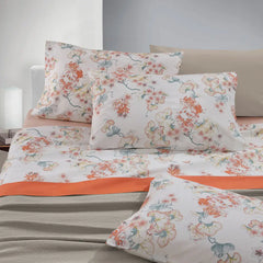 completo lenzuola Sanremo gabel matrimoniale. fantasia fiori arancio sorbetto.