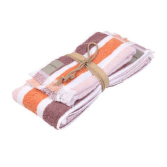 Coppia asciugamani Fazzini Gradazioni, in spugna di puro cotone tinta in filo. Morbidi asciugamani con fantasia a righe di diversa larghezza e colore. colore rosa purple arancione