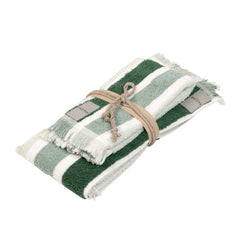 Coppia asciugamani Fazzini Gradazioni, in spugna di puro cotone tinta in filo. Morbidi asciugamani con fantasia a righe di diversa larghezza e colore. colore surf verde