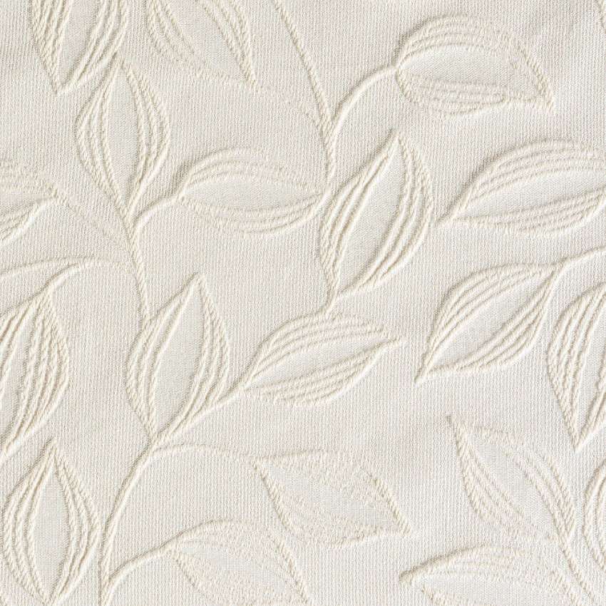 Coperta estiva matera Caleffi in cotone. dettaglio fantasia jacquard con foglie avorio beige