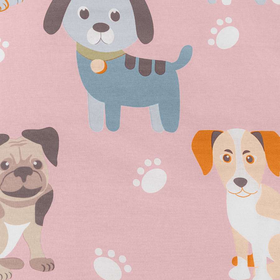 Parure Copripiumino Cuccioli in cotone. Fantasia per bambina con simpatici cagnolini su fondo rosa.