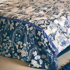 copripiumino fazzini kintsugi matrimoniale. fantasia bianco blu oro moderna floreale