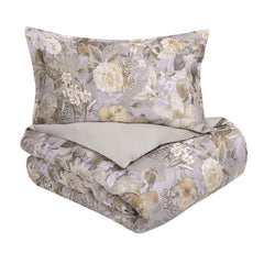 Copripiumino Fazzini Protea matrimoniale. Fantasia con fiori chiari su fondo grigio. In raso di cotone