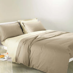 Completo Copripiumino Caleffi Bicolor matrimoniale in puro cotone tinta unita. Colore naturale beige.