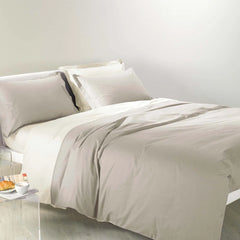 Completo Copripiumino Caleffi Bicolor matrimoniale in puro cotone tinta unita. Colore sabbia.