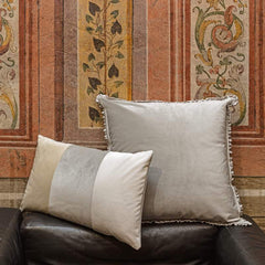 Cuscino arredo Fazzini Arcimboldi patchwork in velluto tinta unita a fasce. Colore naturale beige