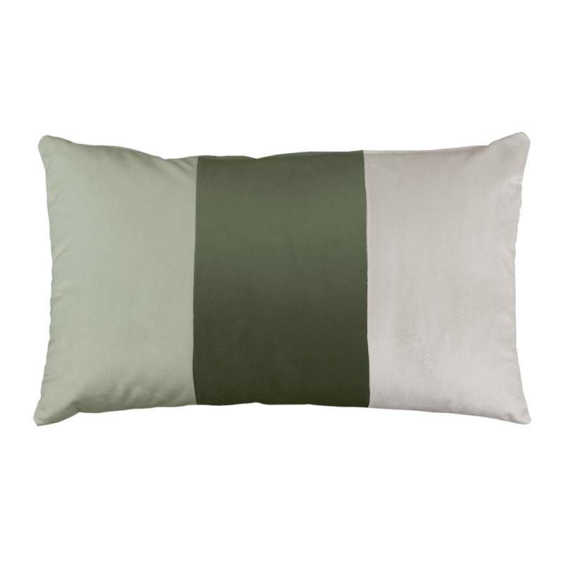 Cuscino arredo Fazzini Arcimboldi patchwork in velluto tinta unita a fasce. Colore verde bosco