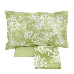 Lenzuolo copriletto Fazzini Kimono. Fantasia con fiorellini bianchi su fondo verde