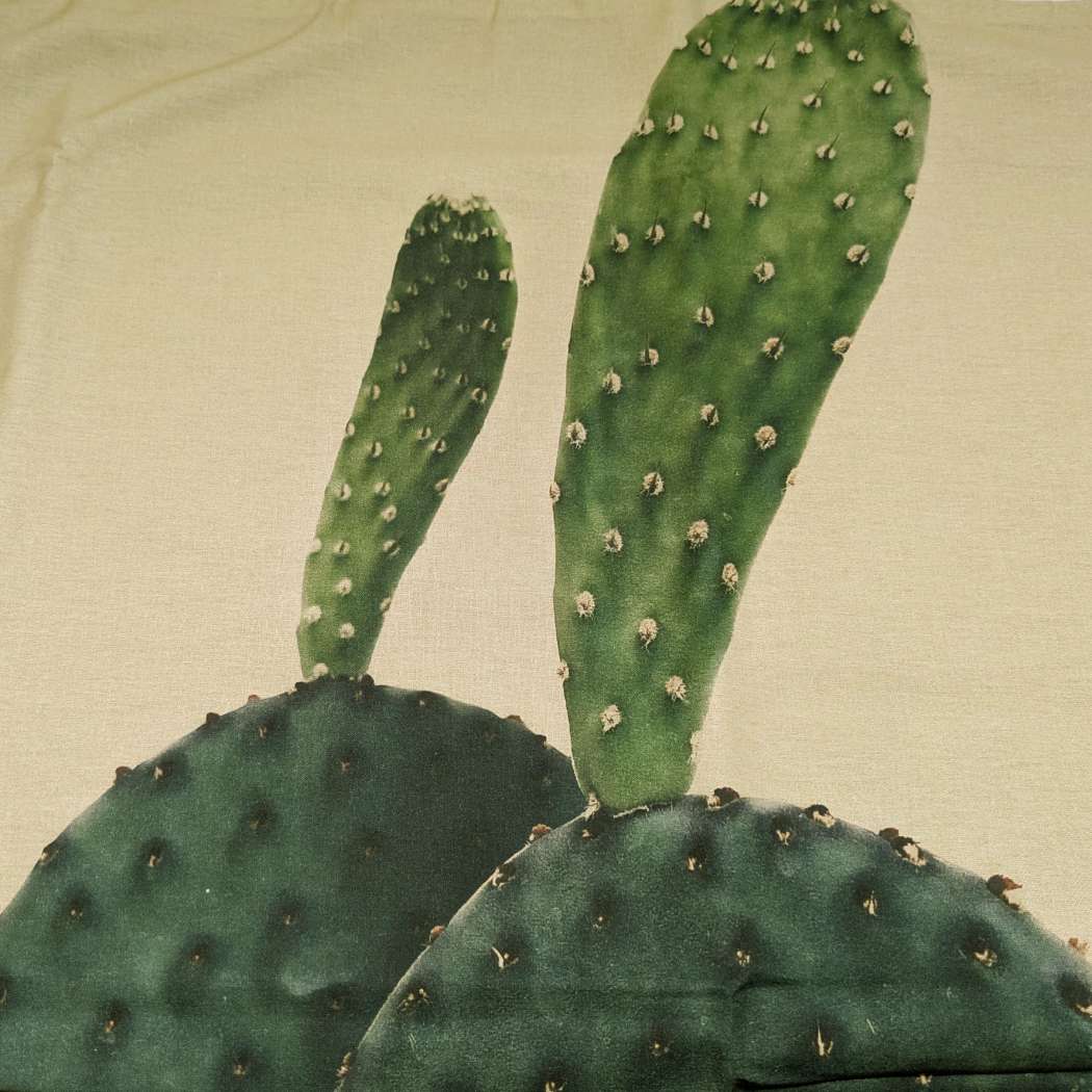 lenzuolo copriletto cactus. dettaglio fantasia con cactus su fondo beige.