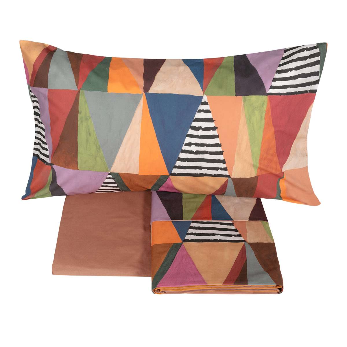lenzuolo copriletto fazzini mexico. Federe e lenzuolo fantasia geometrica multicolore.