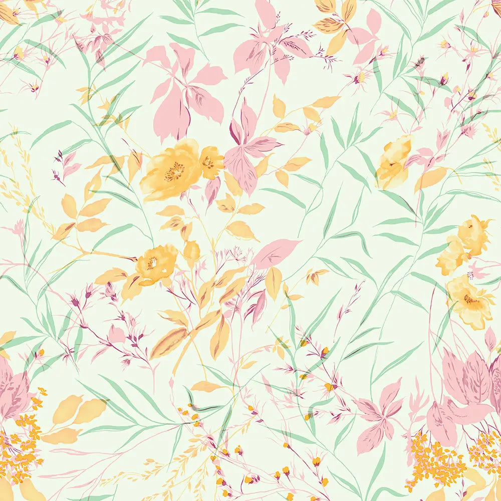 lenzuolo copriletto Somma giorgia fantasia con fiori arancio e rosa su fondo verdino