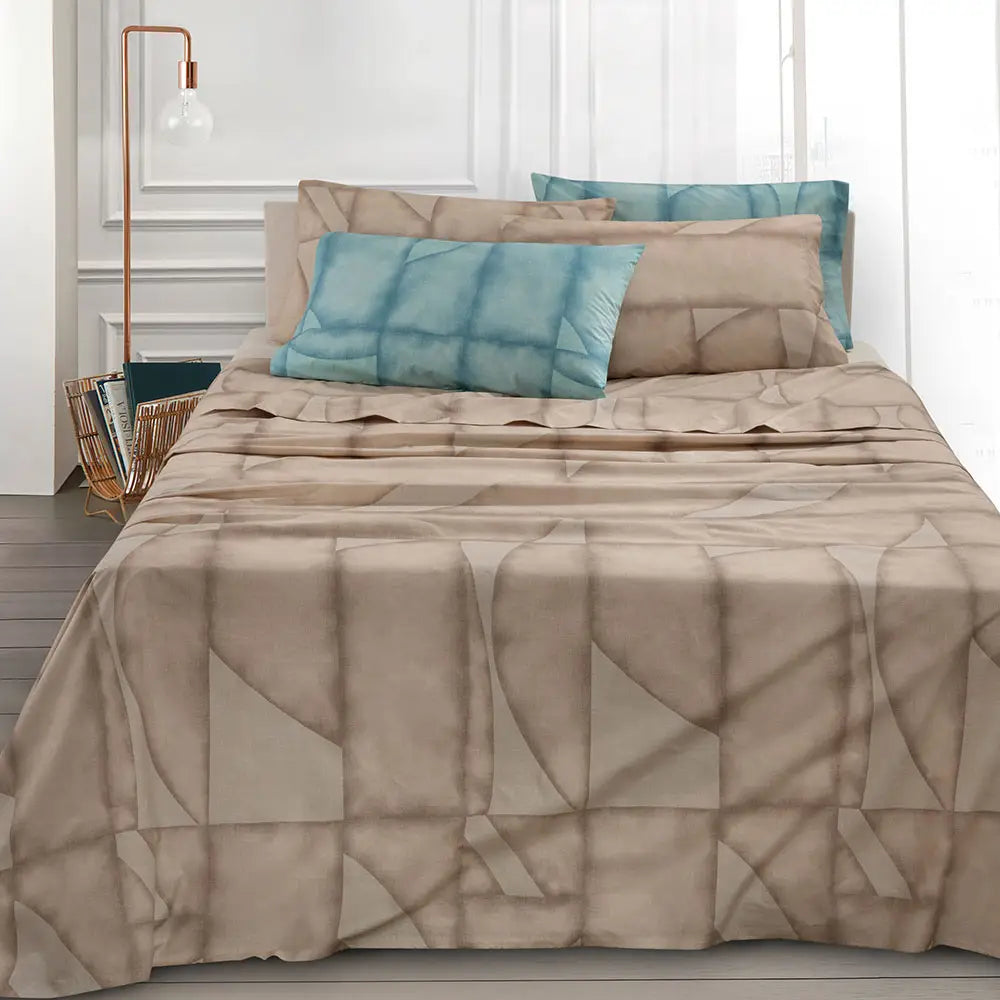 Lenzuolo Copriletto Somma Ornella. Fantasia geometrica tortora beige