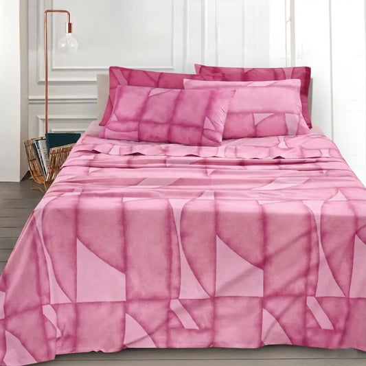 Lenzuolo Copriletto Somma Ornella. Fantasia geometrica rosa ciliegio.
