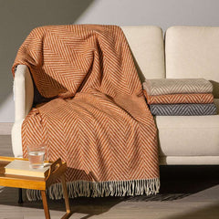 plaid caleffi chalet mattone coperta in cotone con frange fantasia chevron
