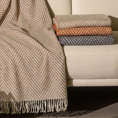 plaid caleffi chalet naturale beige coperta in cotone con frange fantasia chevron