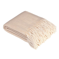 plaid cromatismi fazzini in lana tinta unita off white beige panna con frange