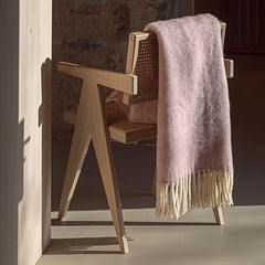 plaid cromatismi fazzini in lana tinta unita rosa panna con frange