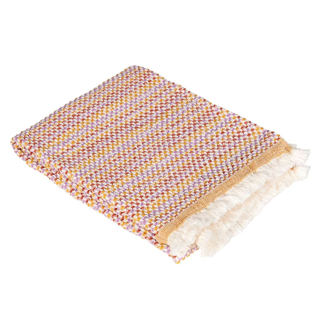 plaid telaio fazzini in cotone intrecciato, colore lavanda, zucca, sandalo
