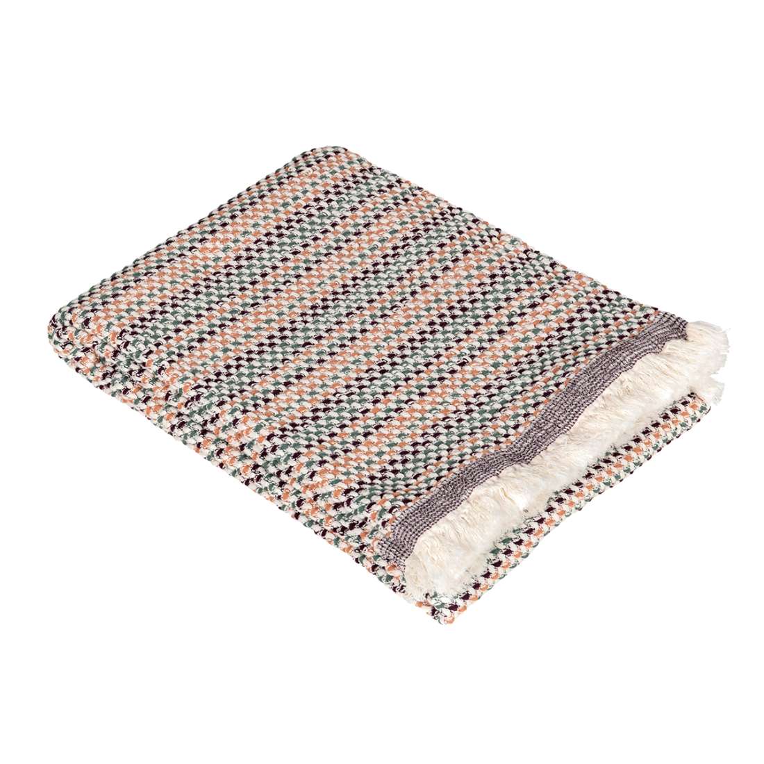 plaid telaio fazzini in cotone intrecciato, colore prugna verde sandalo