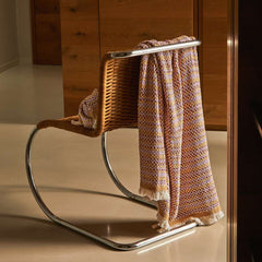 plaid telaio fazzini in cotone intrecciato, colore lavanda, zucca, sandalo