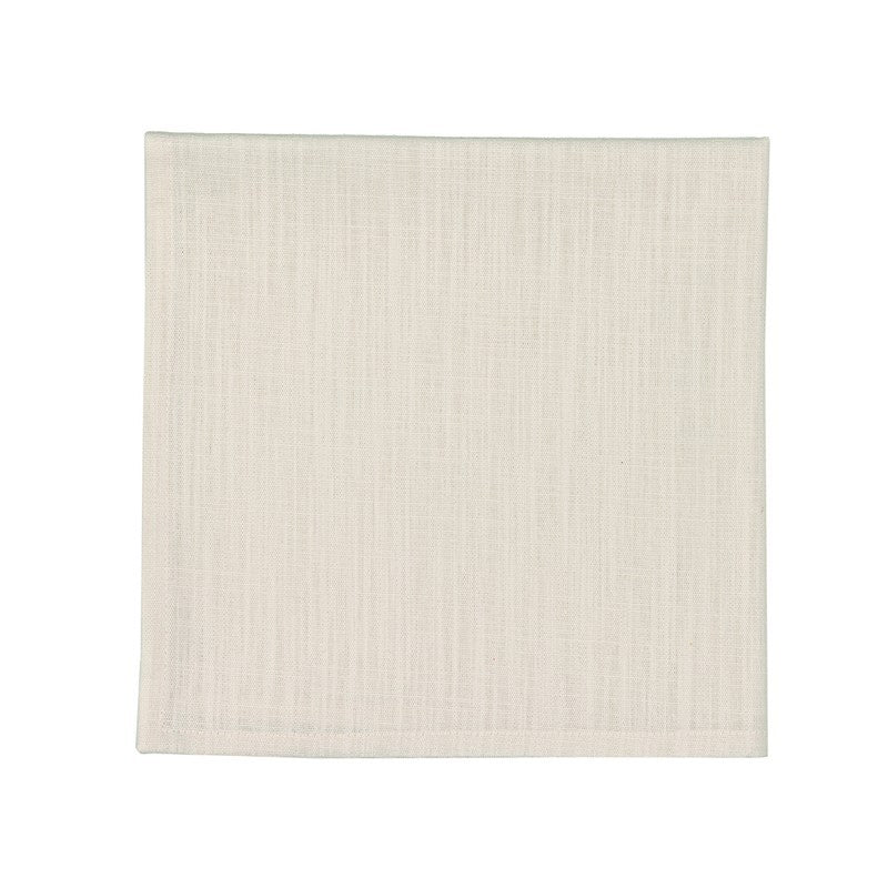 Tovaglioli Fazzini Sempre, in puro cotone fiammato. Colore avorio/panna. Set da 4 tovaglioli quadrati (misura 45x45 cm), tinti indantherene e con balza applicata a mano. Finissaggio sanfor, quindi irrestringibili. Lavabili con candeggina diluita in acqua.